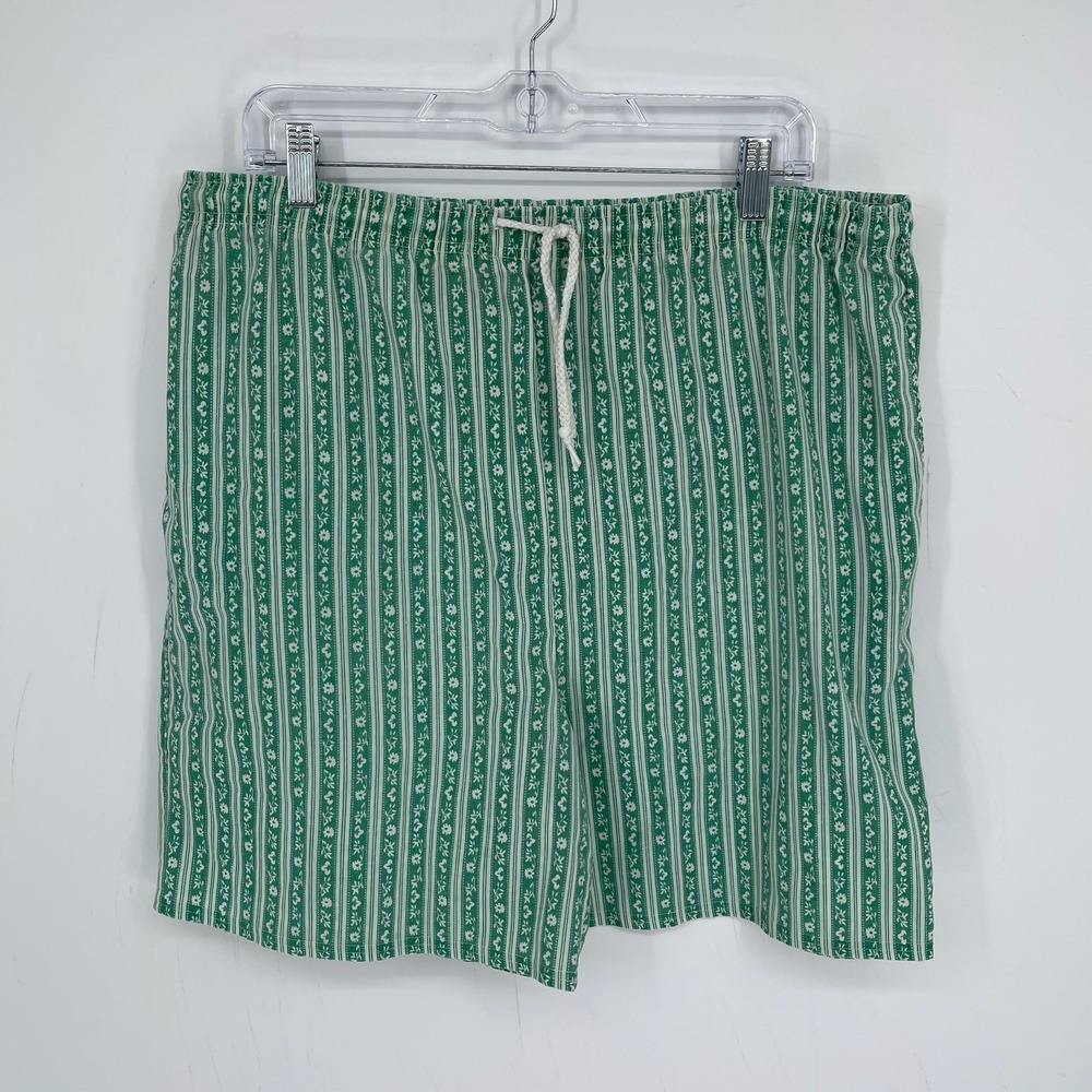 Blair Women's Vintage Green Floral Stripe Elastic Waist Pull On Shorts Size L